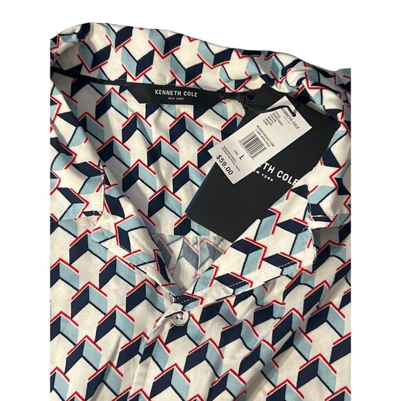 Kenneth Cole Techni-Cole Relaxed Printed Rayon Shirt Geometric Pattern Sz L NWT - Picture 3 of 4